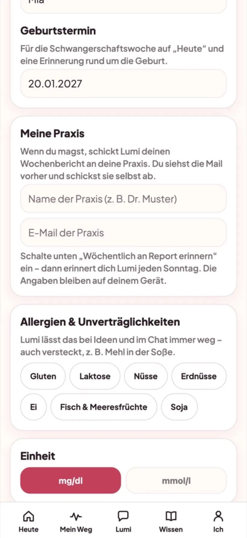 Praxis hinterlegen – Wochenbericht per Mail